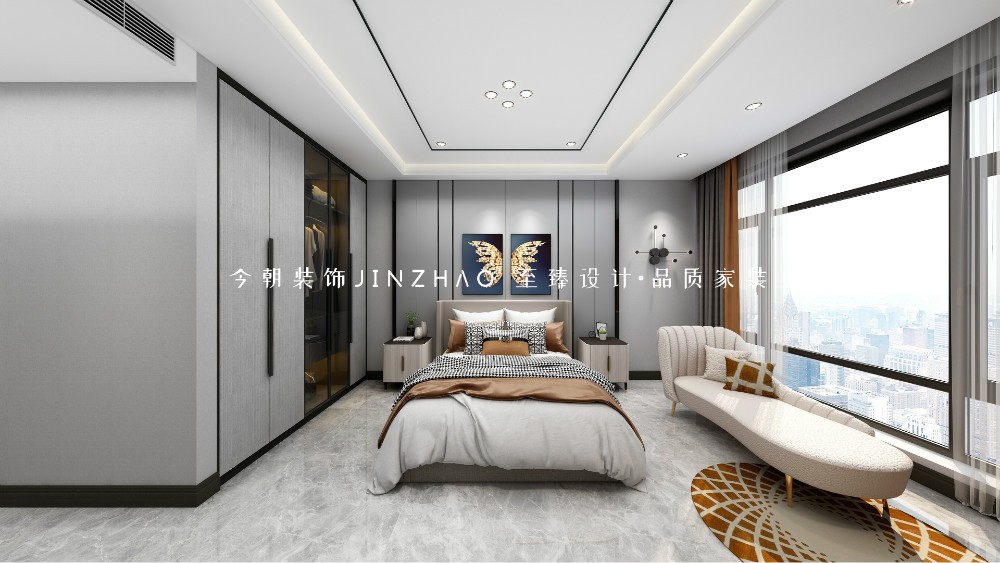 融創(chuàng)中心現(xiàn)代簡約風格主臥裝修效果圖